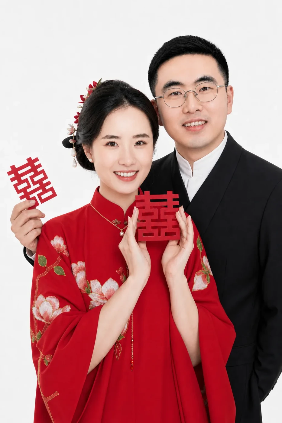 红色中式婚纱照