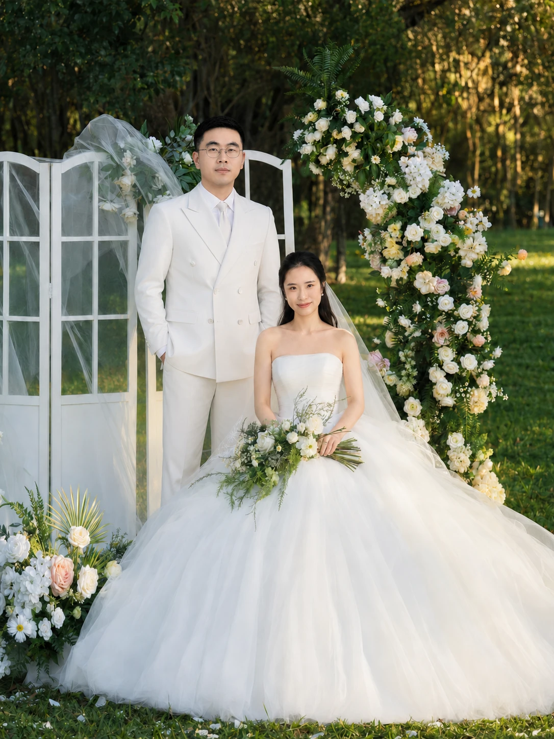 草坪婚纱合照